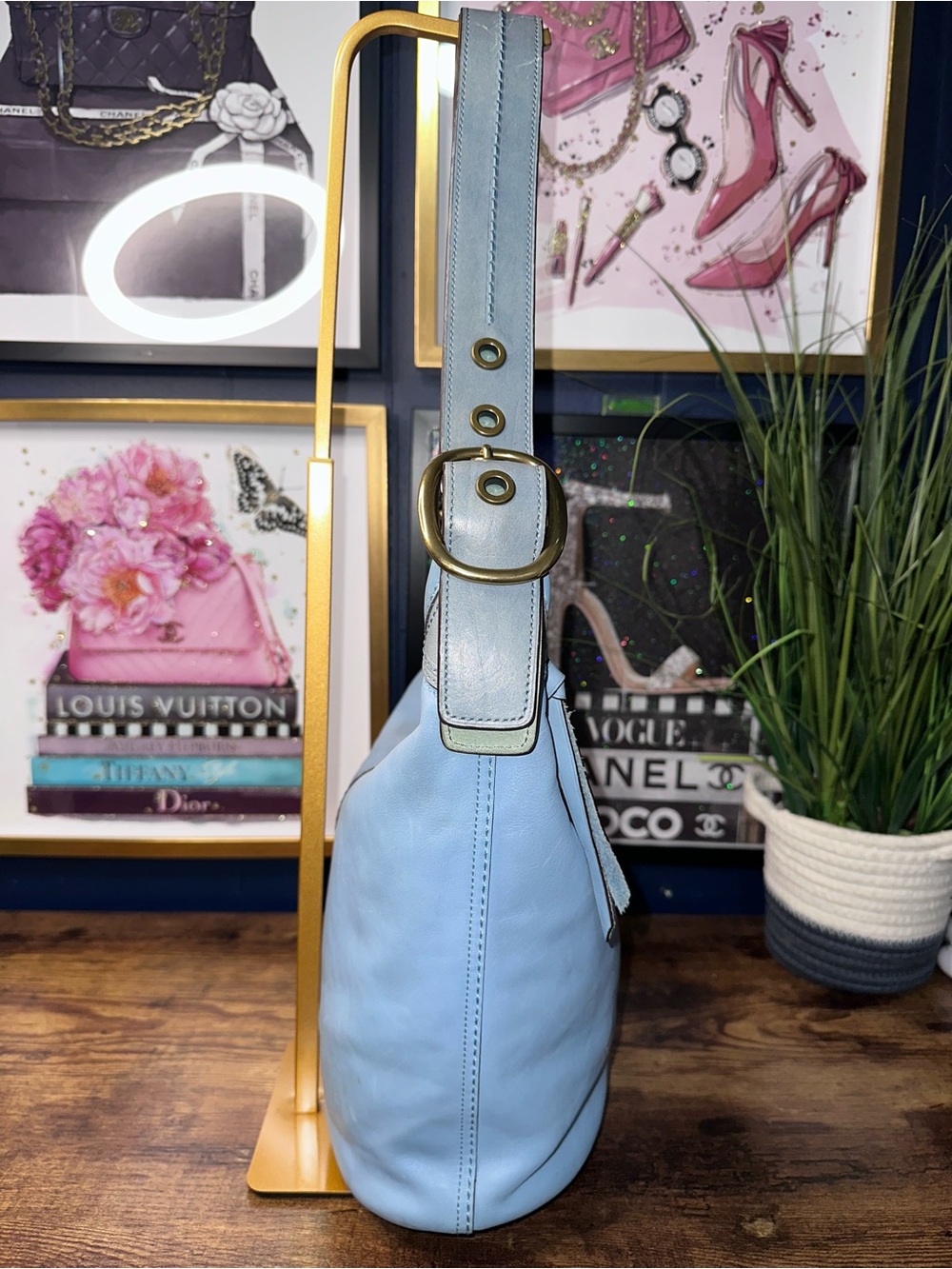 Coach Legacy Lace-Up Hobo Bag 11422 Sky Blue Leather Y2K Vintage Brass - Picture 3 of 16